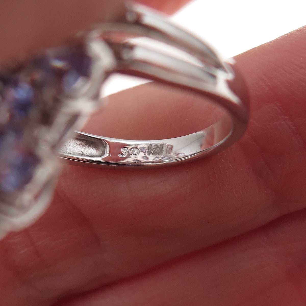 925 Sterling Silver Real Pear-Cut Tanzanite & Round-Cut White Topaz Ring Size 8