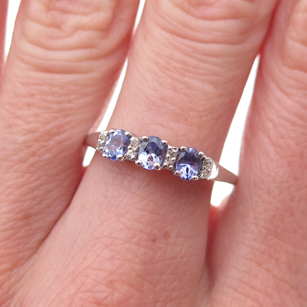 Chuck Clemency 925 Sterling Silver Real Tanzanite & White Topaz Ring Size 8