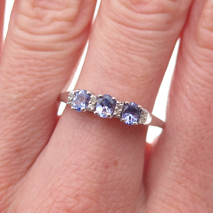 Chuck Clemency 925 Sterling Silver Real Tanzanite & White Topaz Ring Size 8