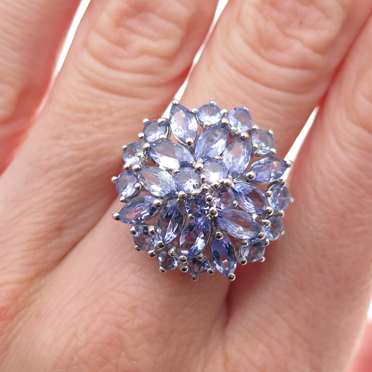 Chuck Clemency 925 Sterling Silver Real Multi-Cut Tanzanite Ring Size 7.75