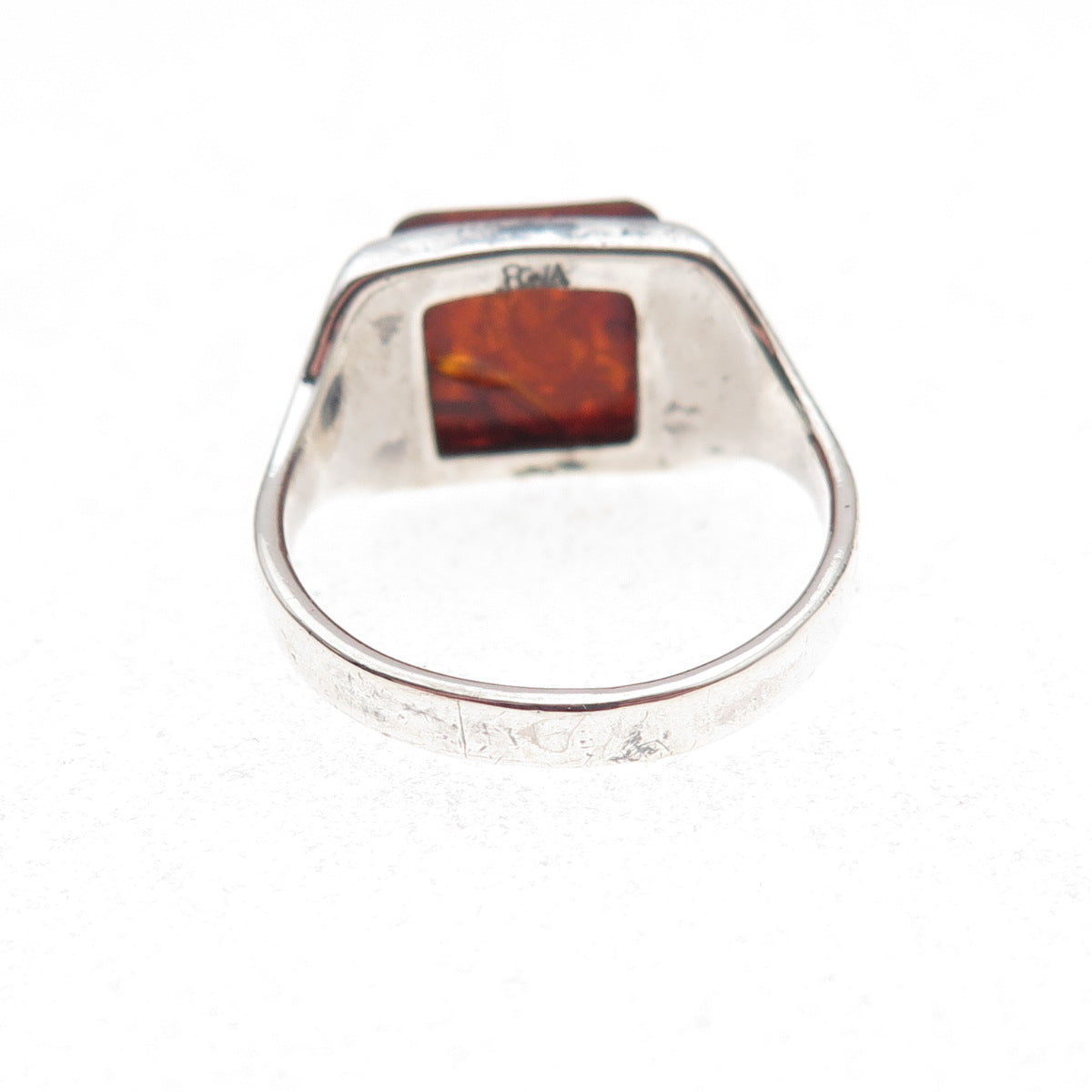 925 Sterling Silver Vintage Real Amber Oxidized Ring Size 7