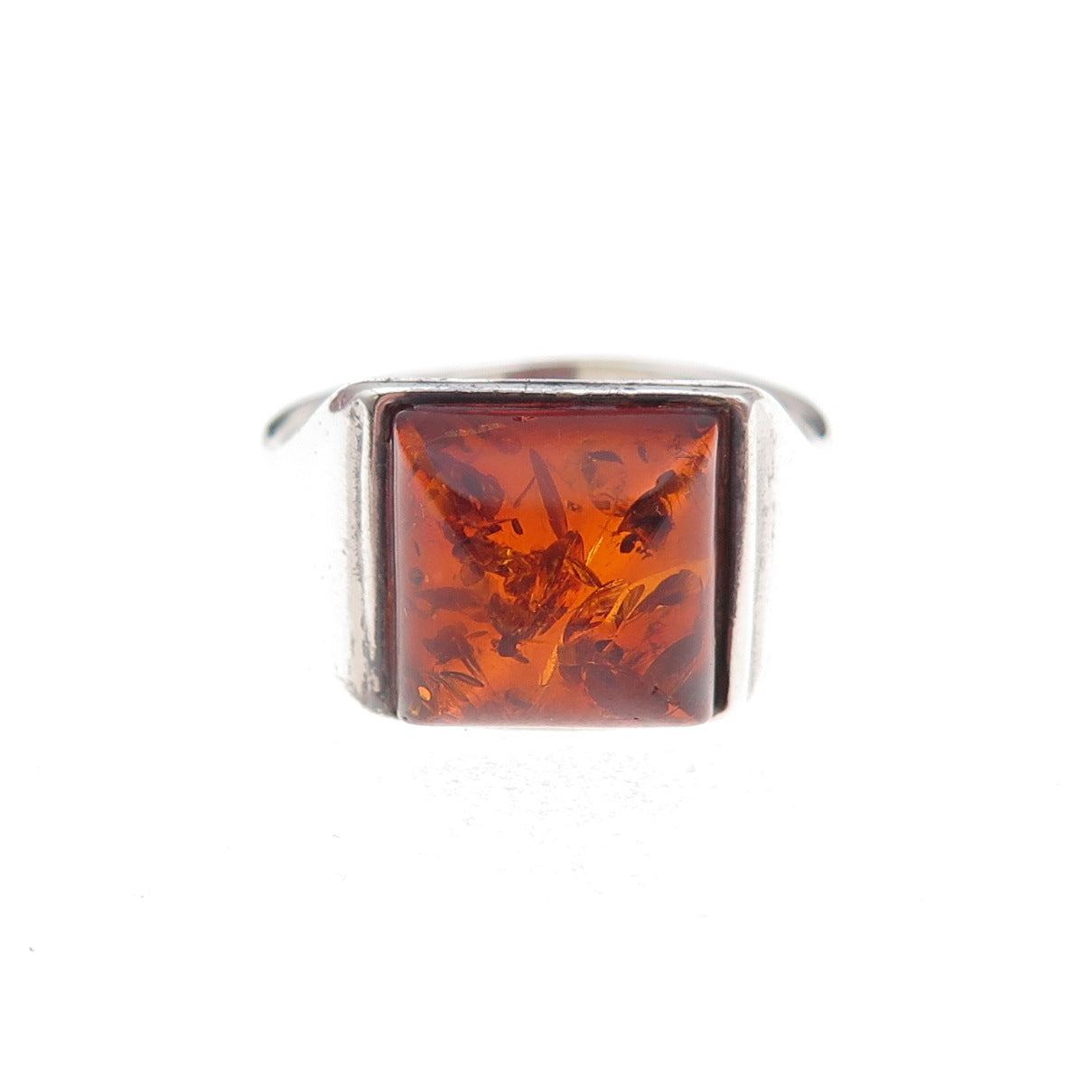 925 Sterling Silver Vintage Real Amber Oxidized Ring Size 7