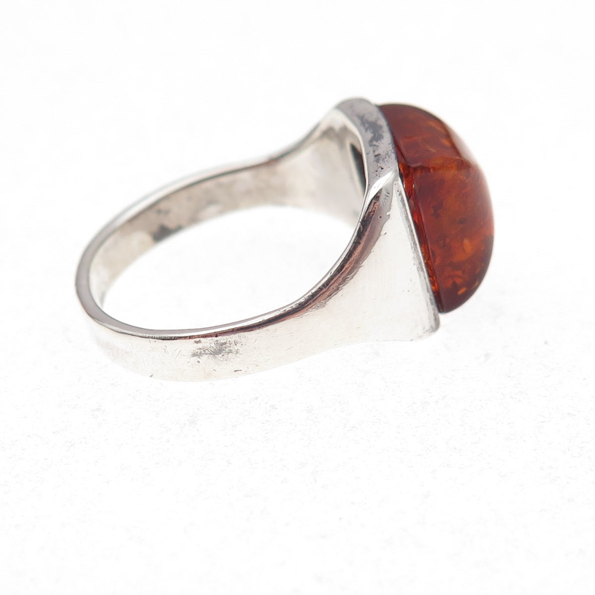 925 Sterling Silver Vintage Real Amber Oxidized Ring Size 7
