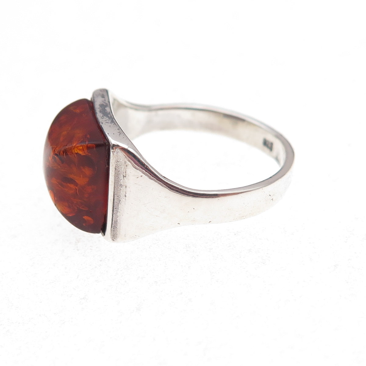925 Sterling Silver Vintage Real Amber Oxidized Ring Size 7