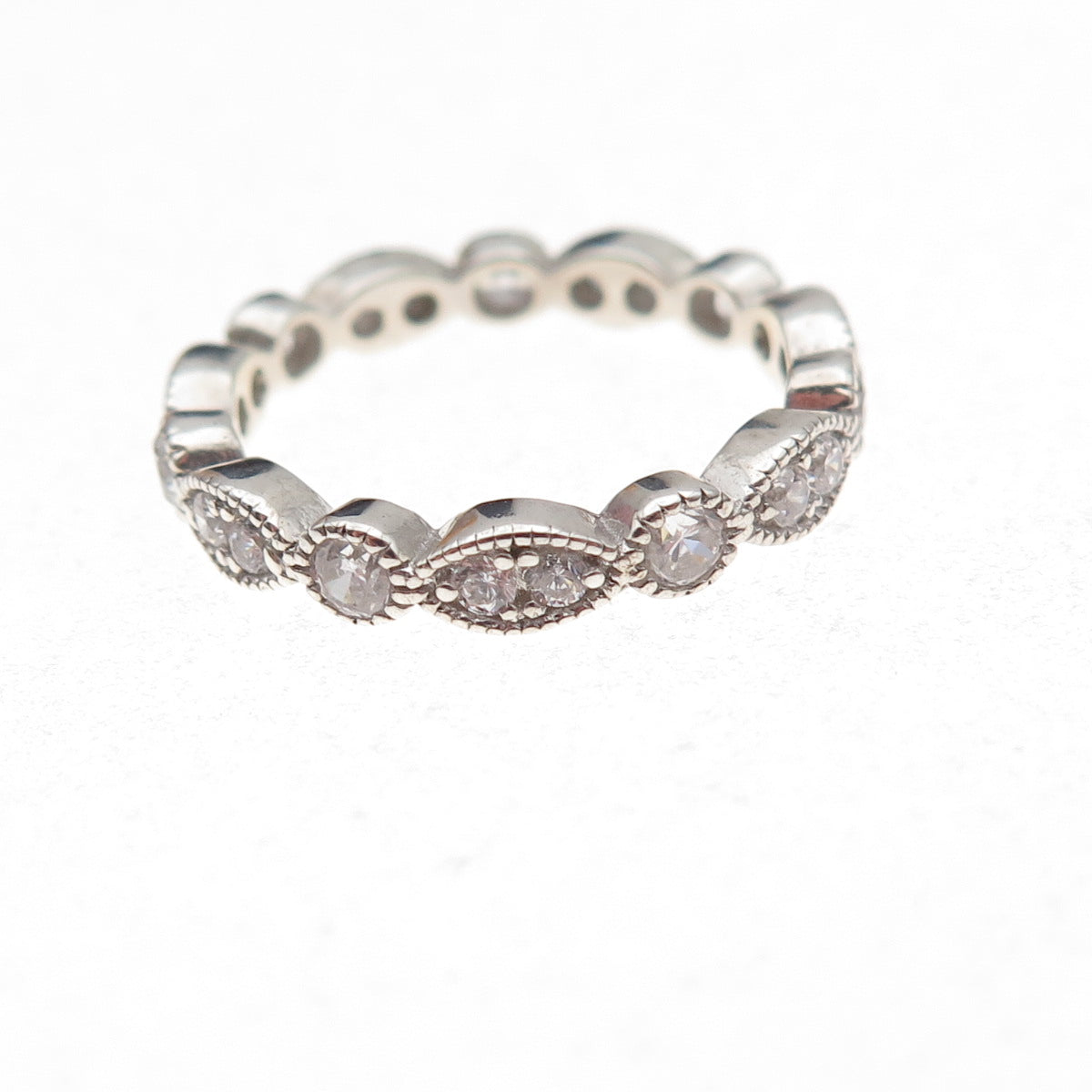 925 Sterling Silver Round-Cut C Z Band Ring Size 6