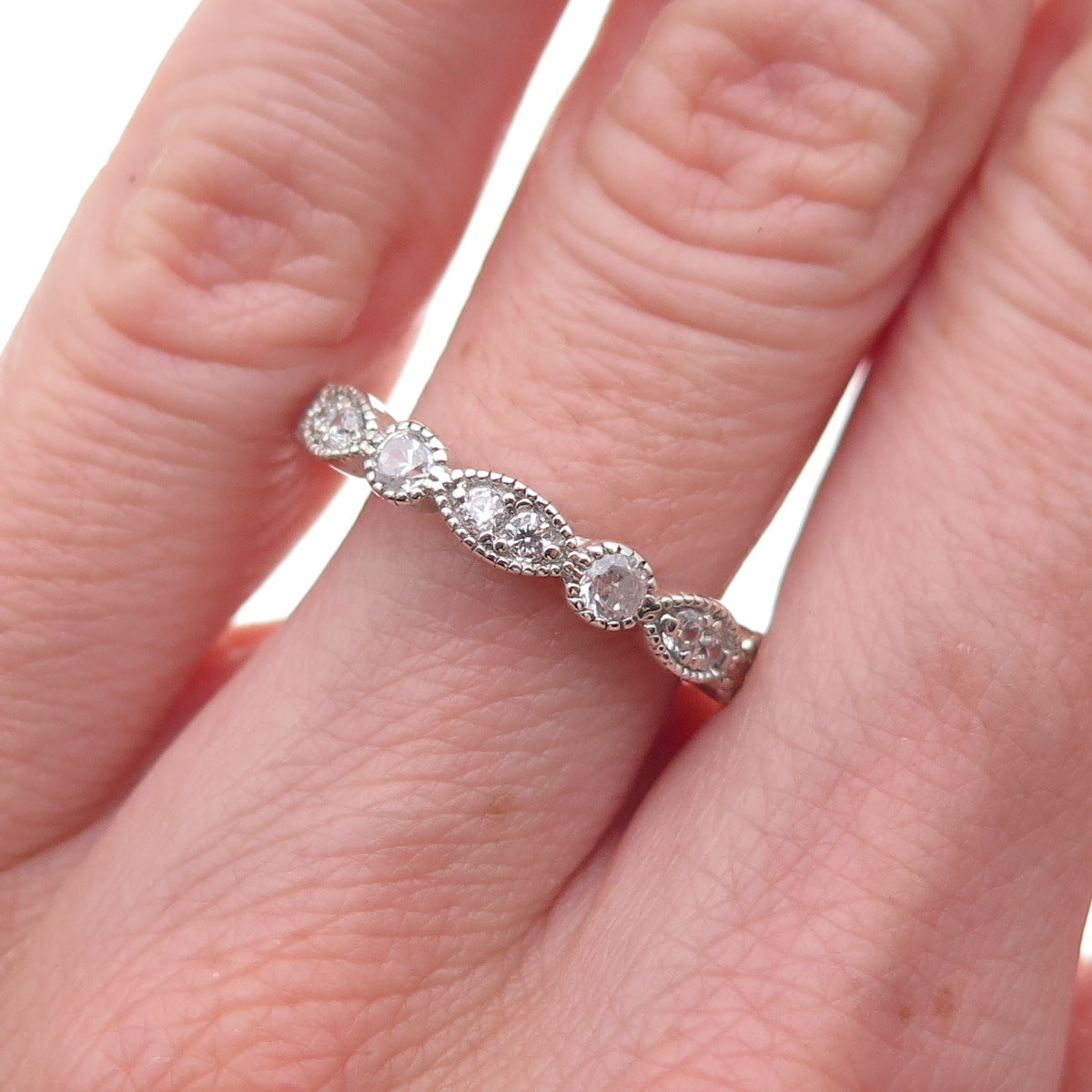 925 Sterling Silver Round-Cut C Z Band Ring Size 6