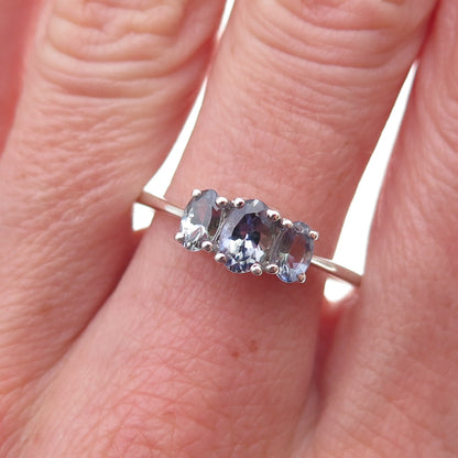 925 Sterling Silver Real Oval-Cut Iolite Ring Size 10.75