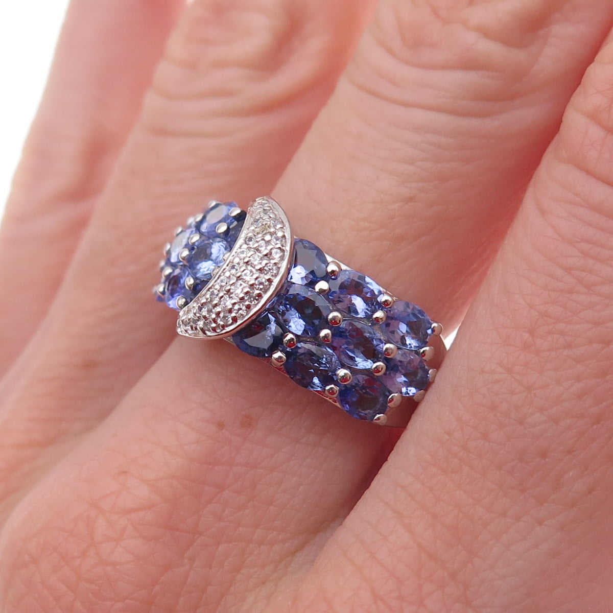 Chuck Clemency 925 Sterling Silver Real Tanzanite & White Topaz Ring Size 8.25