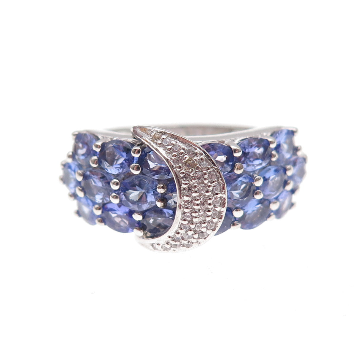 Chuck Clemency 925 Sterling Silver Real Tanzanite & White Topaz Ring Size 8.25