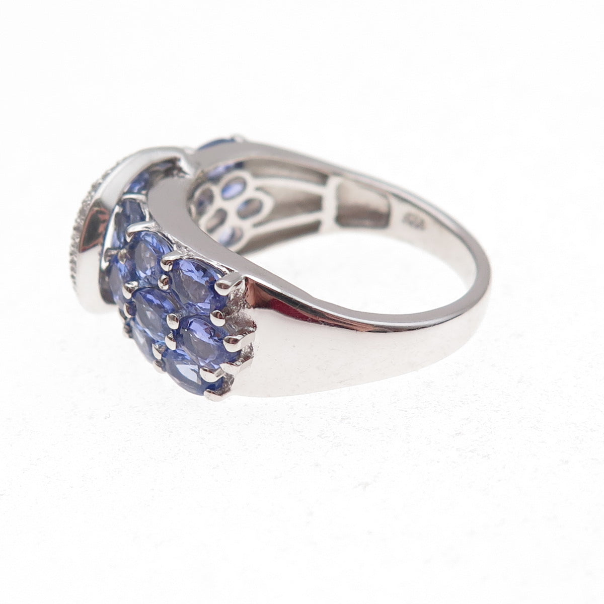 Chuck Clemency 925 Sterling Silver Real Tanzanite & White Topaz Ring Size 8.25