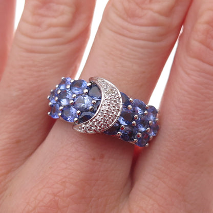 Chuck Clemency 925 Sterling Silver Real Tanzanite & White Topaz Ring Size 8.25