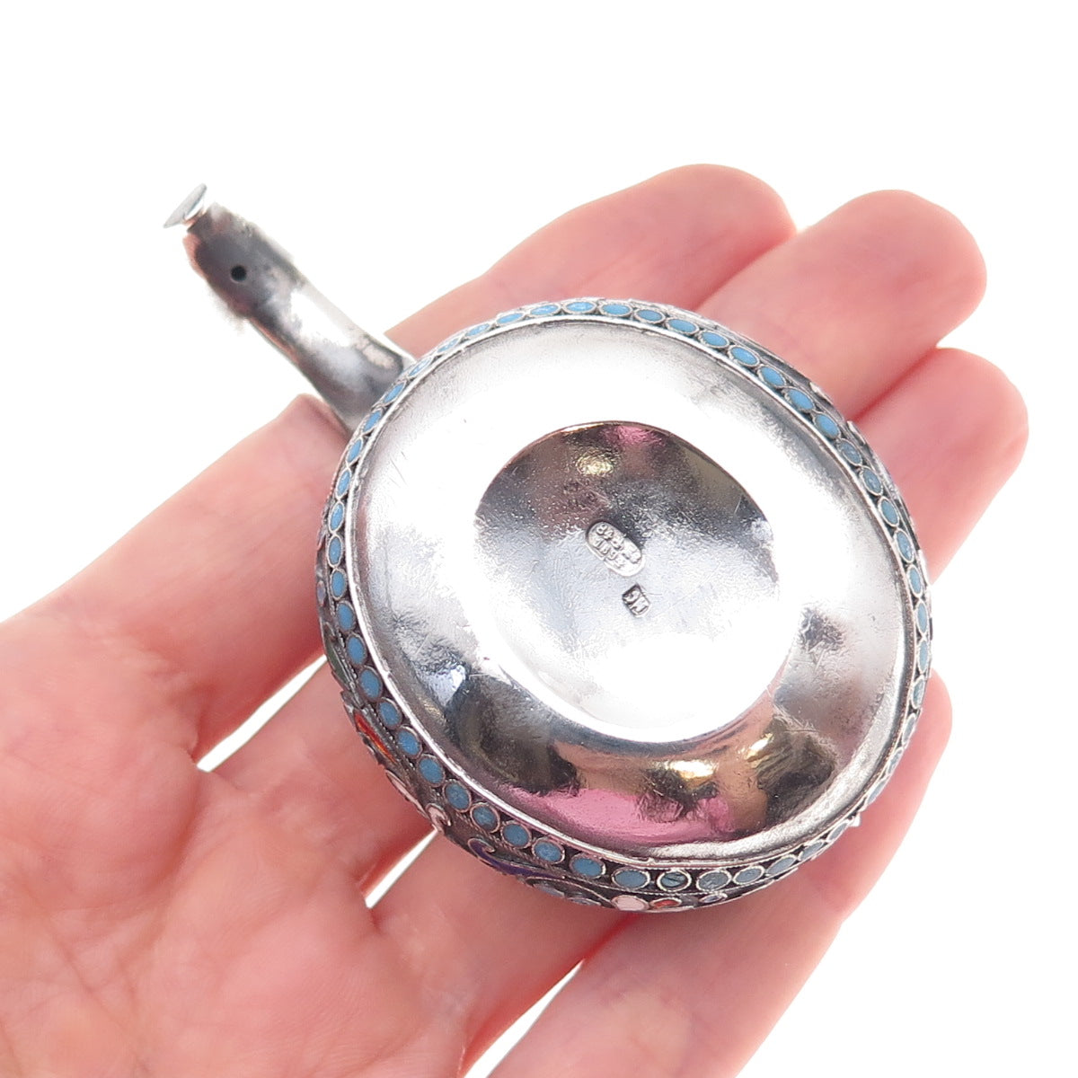 84 Silver Antique 1894 Cloisonne Enamel Floral Kovsh