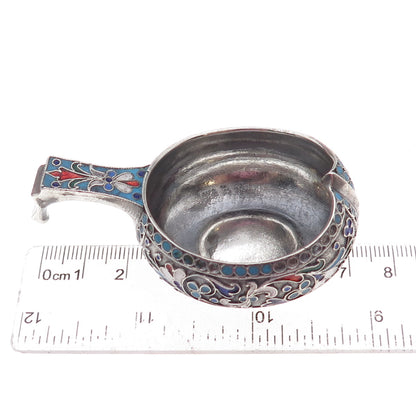 84 Silver Antique 1894 Cloisonne Enamel Floral Kovsh