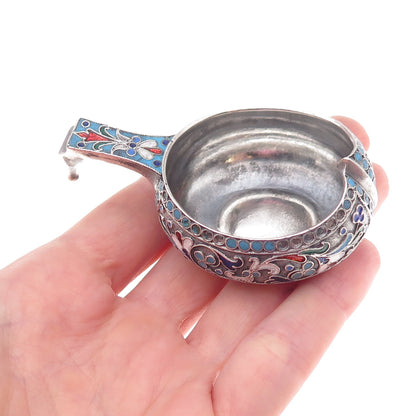 84 Silver Antique 1894 Cloisonne Enamel Floral Kovsh