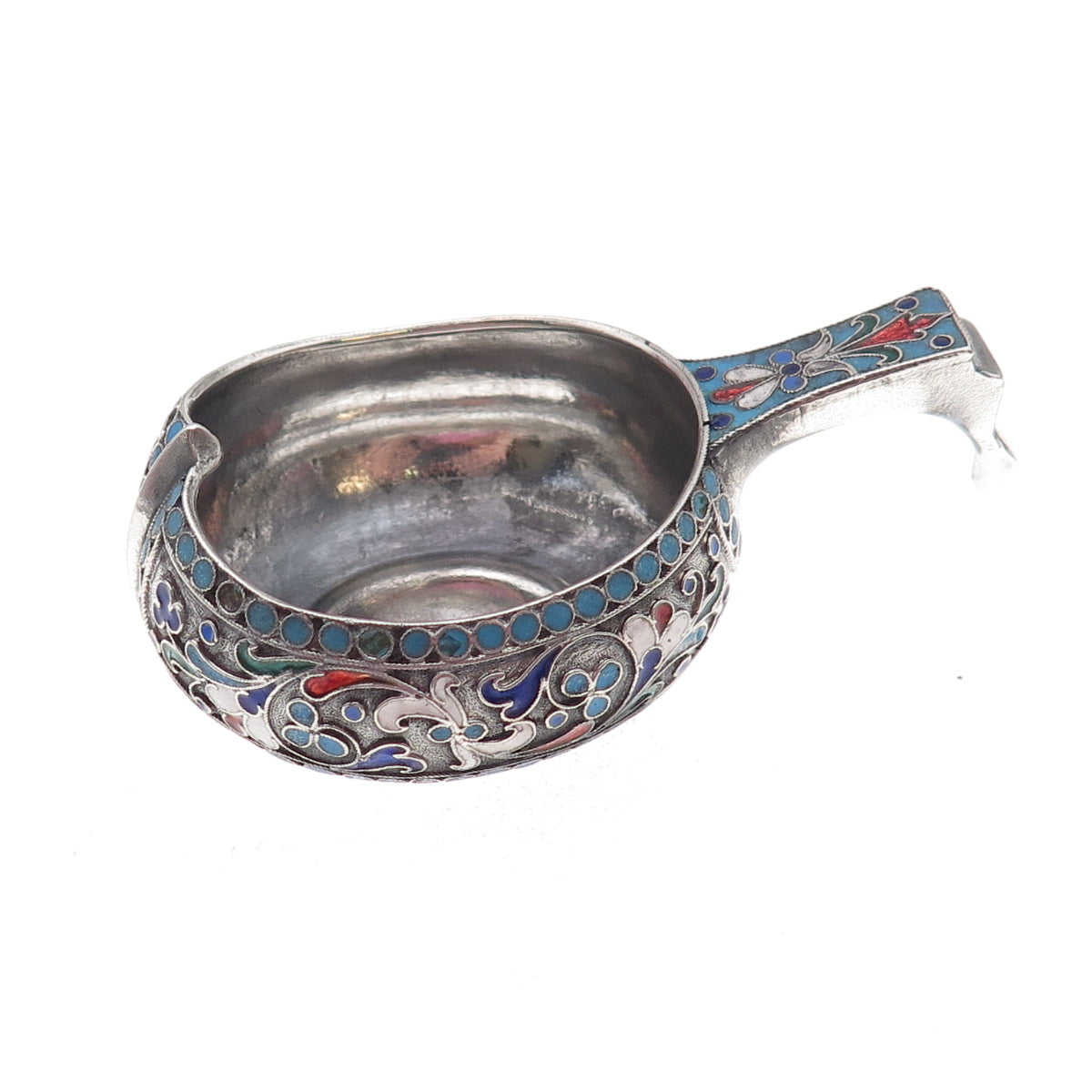 84 Silver Antique 1894 Cloisonne Enamel Floral Kovsh