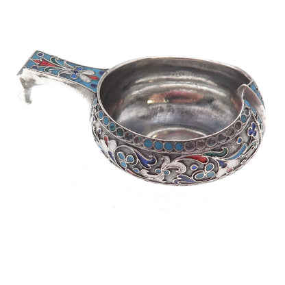 84 Silver Antique 1894 Cloisonne Enamel Floral Kovsh