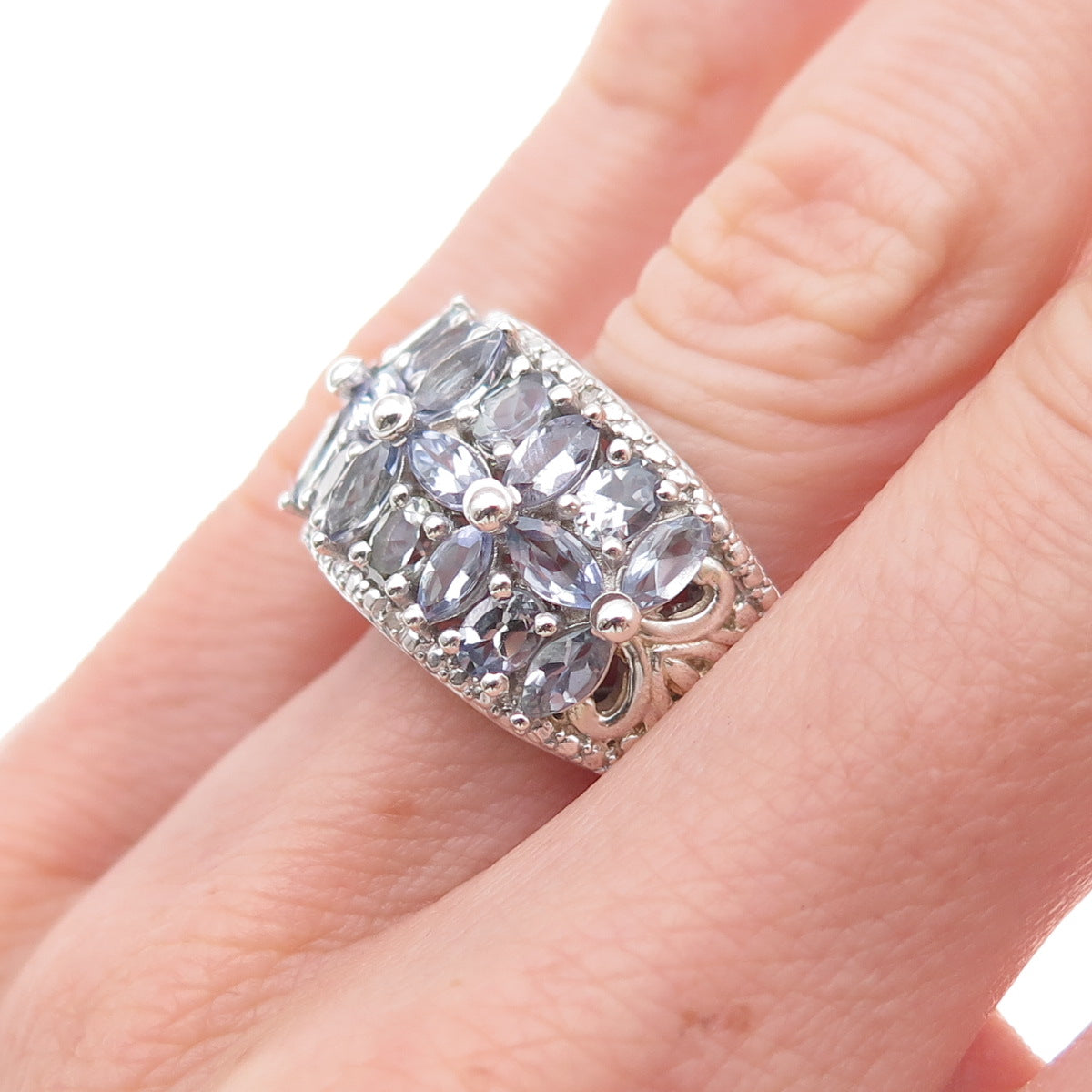 Chuck Clemency 925 Sterling Silver Real Diamond & Tanzanite Ring Size 6