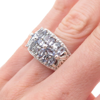 Chuck Clemency 925 Sterling Silver Real Diamond & Tanzanite Ring Size 6