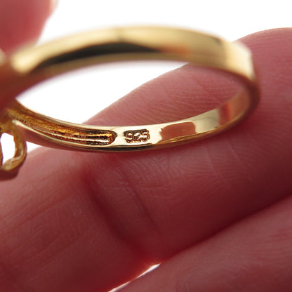 925 Sterling Silver Gold Plated Real Diamond Accent Triple Heart Ring Size 7.75