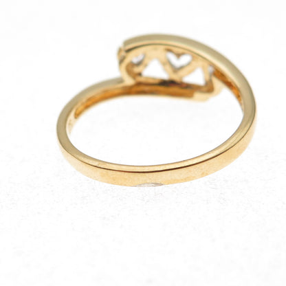 925 Sterling Silver Gold Plated Real Diamond Accent Triple Heart Ring Size 7.75