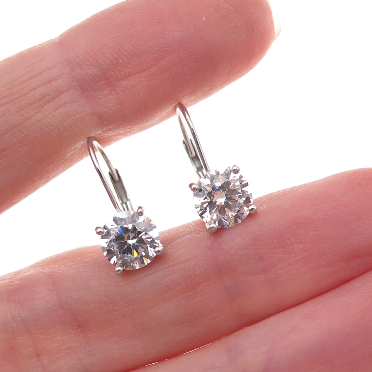 925 Sterling Silver Round-Cut C Z Earrings