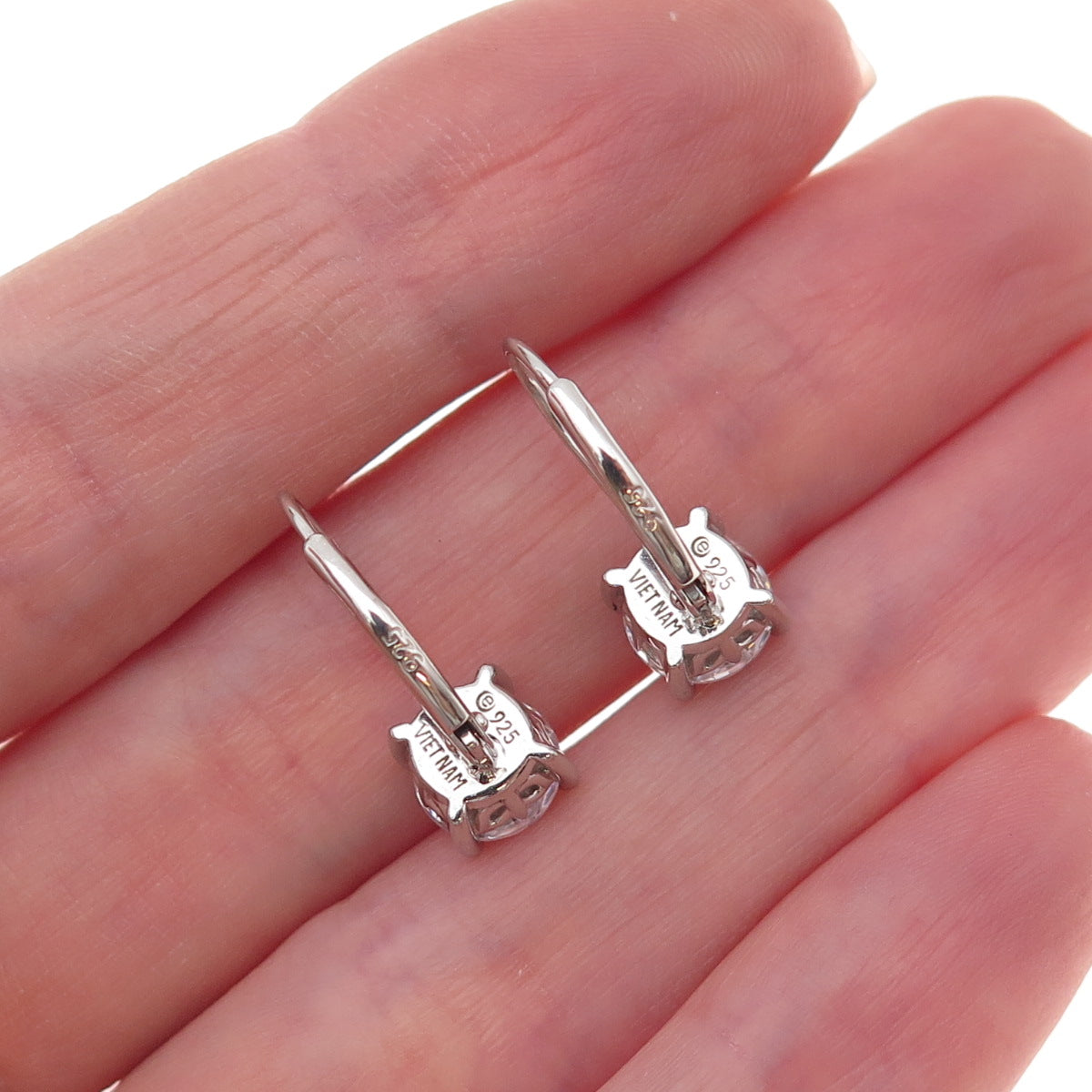 925 Sterling Silver Round-Cut C Z Earrings