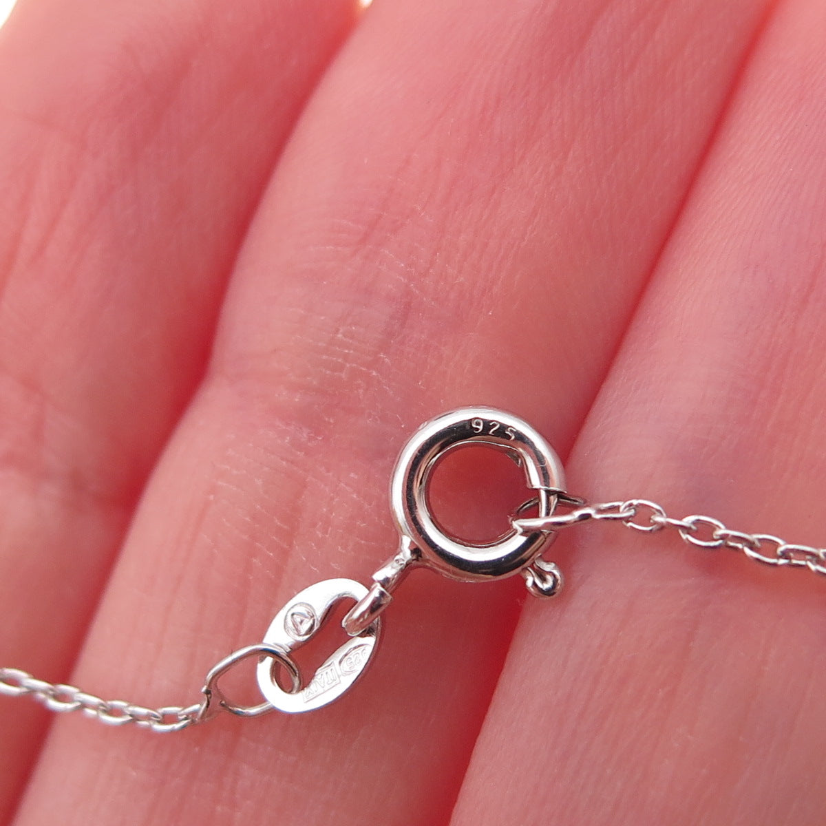 925 Sterling Silver Real Diamond & Pink Topaz Heart High-Heel Chain Necklace 18"