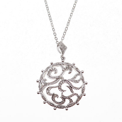 925 Sterling Silver Mexico Real Diamond Floral Scroll Cable Chain Necklace 18"