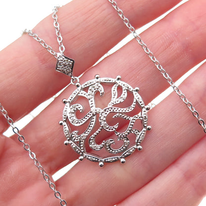 925 Sterling Silver Mexico Real Diamond Floral Scroll Cable Chain Necklace 18"
