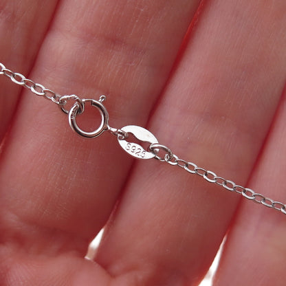 925 Sterling Silver Mexico Real Diamond Floral Scroll Cable Chain Necklace 18"