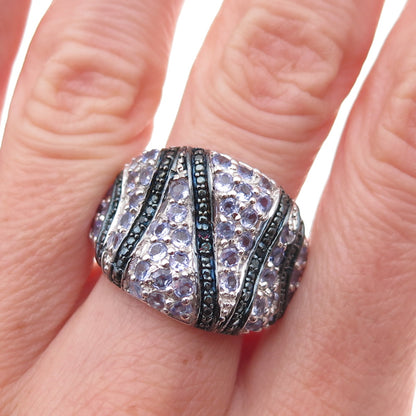 Chuck Clemency 925 Sterling Silver Real Blue Diamond & Tanzanite Ring Size 8
