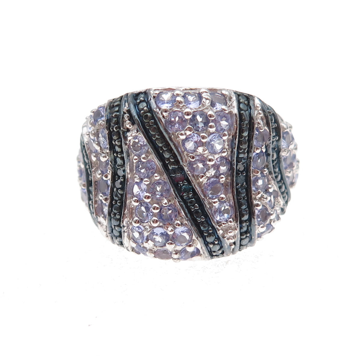 Chuck Clemency 925 Sterling Silver Real Blue Diamond & Tanzanite Ring Size 8