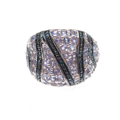 Chuck Clemency 925 Sterling Silver Real Blue Diamond & Tanzanite Ring Size 8