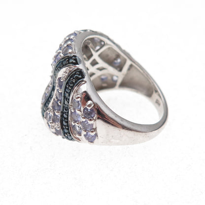 Chuck Clemency 925 Sterling Silver Real Blue Diamond & Tanzanite Ring Size 8
