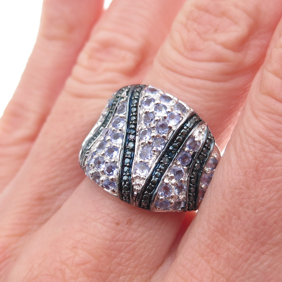 Chuck Clemency 925 Sterling Silver Real Blue Diamond & Tanzanite Ring Size 8