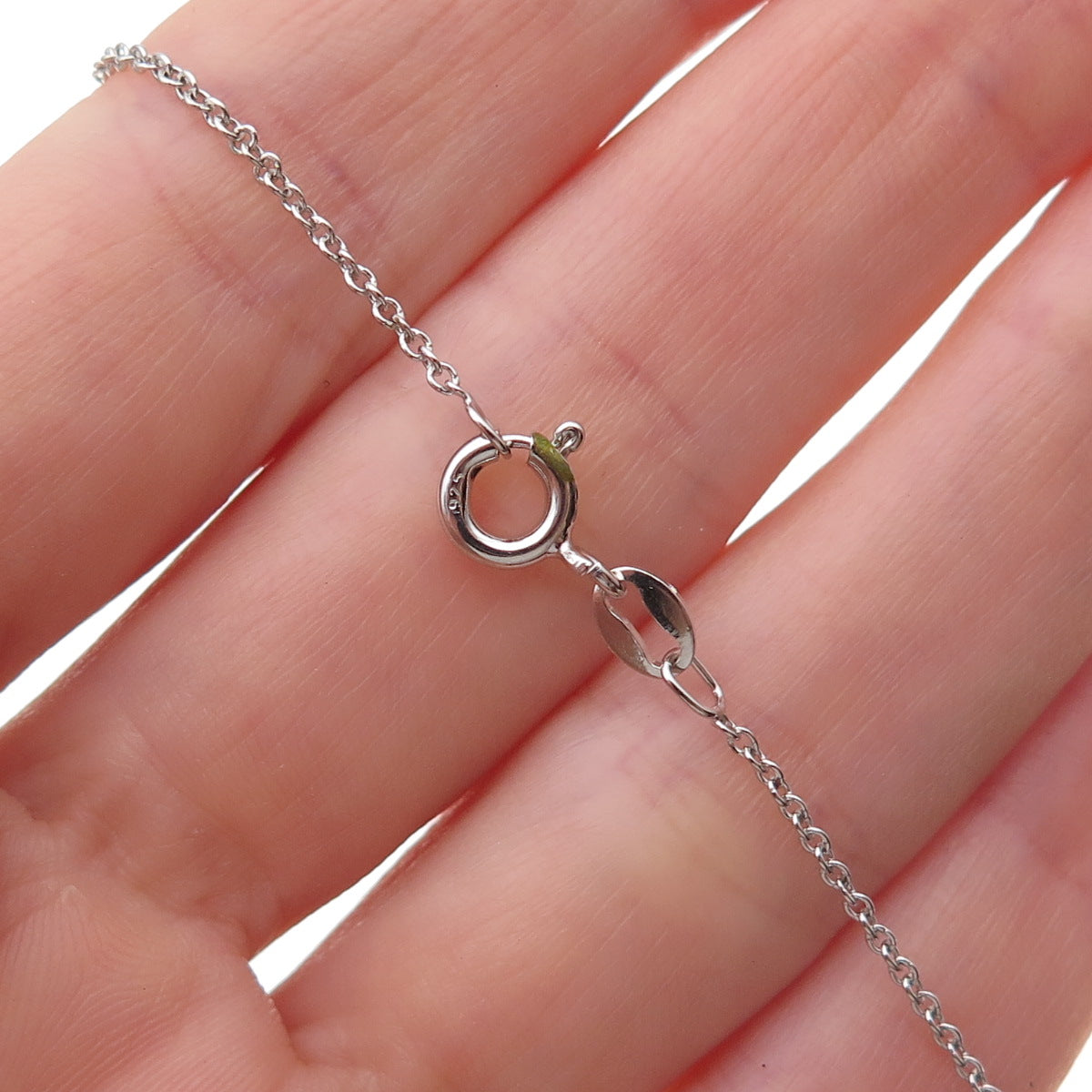 925 Sterling Silver Real Diamond Couple Heart Cable Chain Necklace 18"