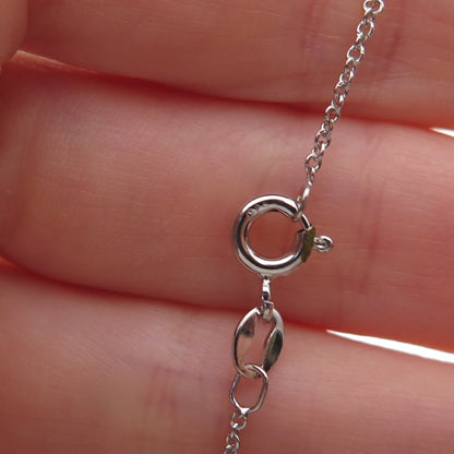 925 Sterling Silver Real Diamond Couple Heart Cable Chain Necklace 18"