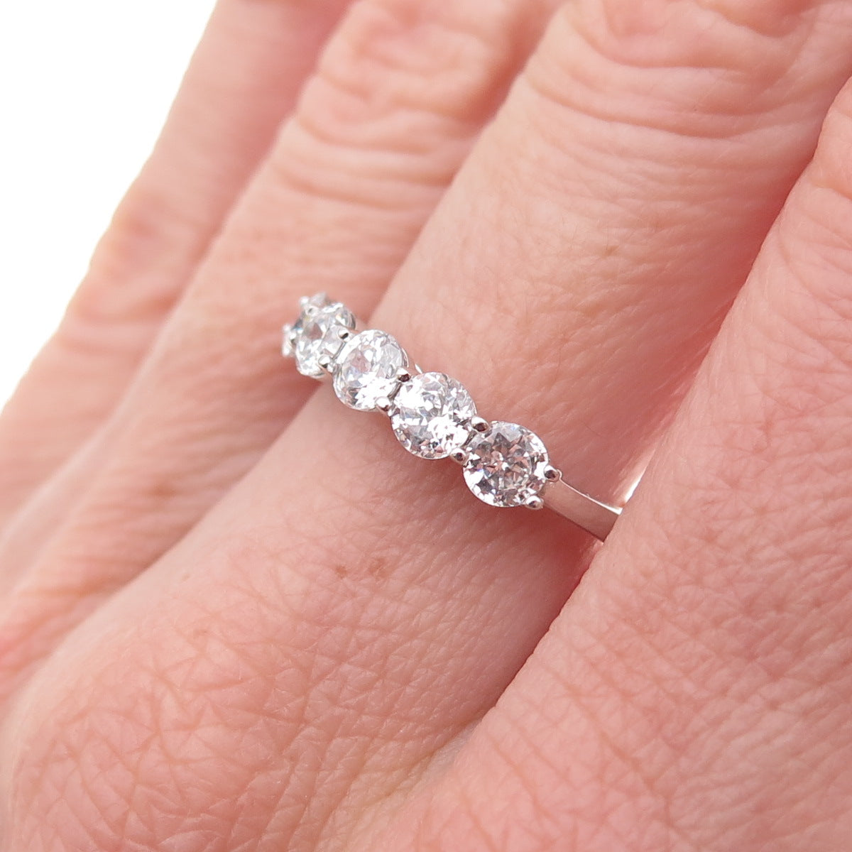 925 Sterling Silver Round-Cut C Z Half Eternity Ring Size 7.25