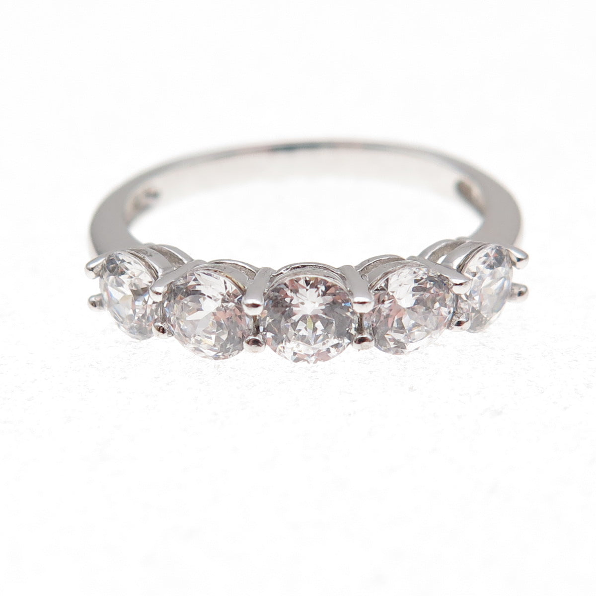 925 Sterling Silver Round-Cut C Z Half Eternity Ring Size 7.25