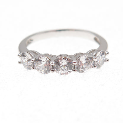 925 Sterling Silver Round-Cut C Z Half Eternity Ring Size 7.25