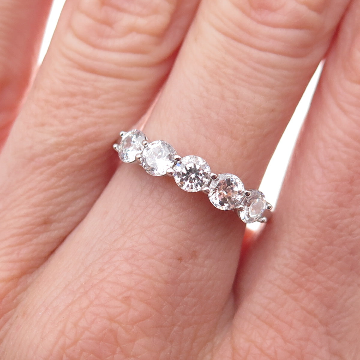 925 Sterling Silver Round-Cut C Z Half Eternity Ring Size 7.25