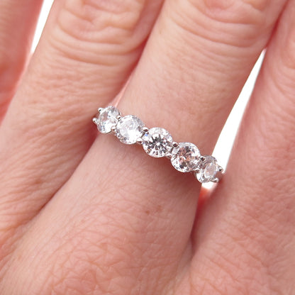 925 Sterling Silver Round-Cut C Z Half Eternity Ring Size 7.25