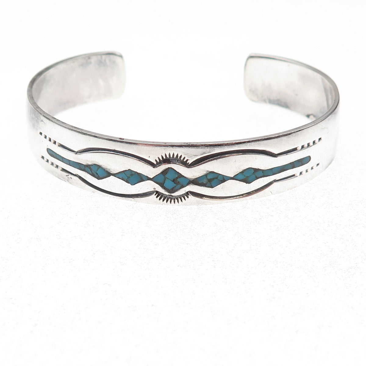 Old Pawn 925 Sterling Silver Vintage Turquoise Inlay Adjustable Bracelet 6"