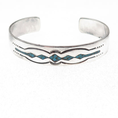 Old Pawn 925 Sterling Silver Vintage Turquoise Inlay Adjustable Bracelet 6"