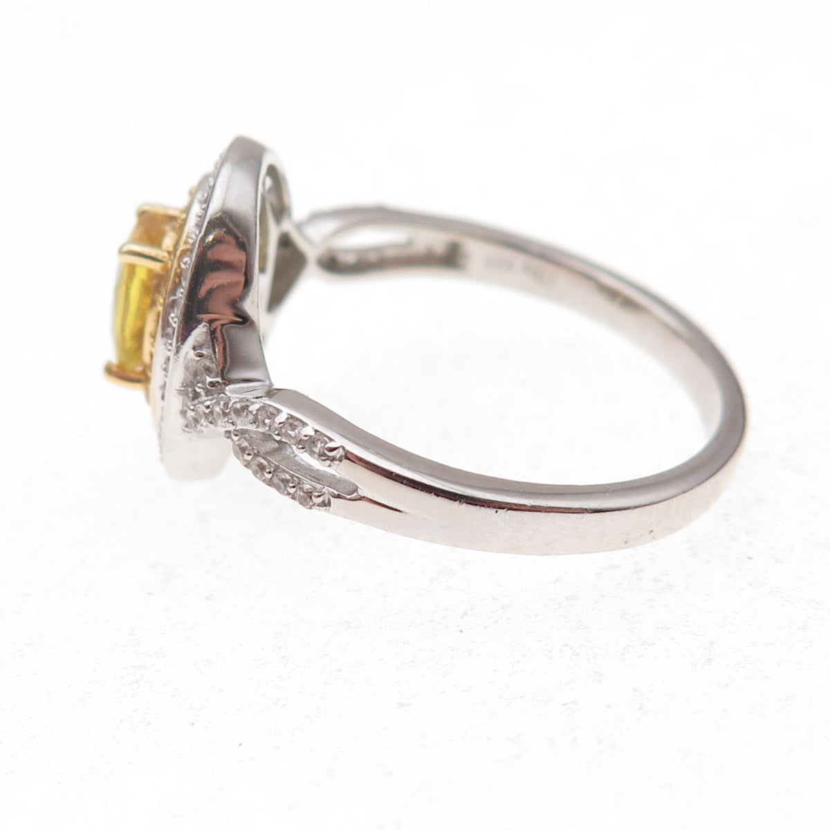 D'Joy 925 Sterling Silver 2-Tone Real Yellow Sapphire & White Topaz Ring Size 10