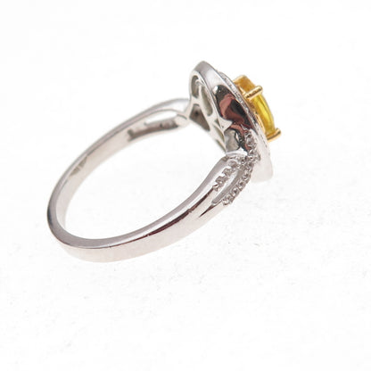 D'Joy 925 Sterling Silver 2-Tone Real Yellow Sapphire & White Topaz Ring Size 10