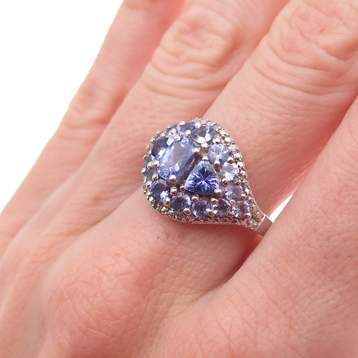Chuck Clemency 925 Sterling Silver Real Tanzanite & White Topaz Ring Size 8