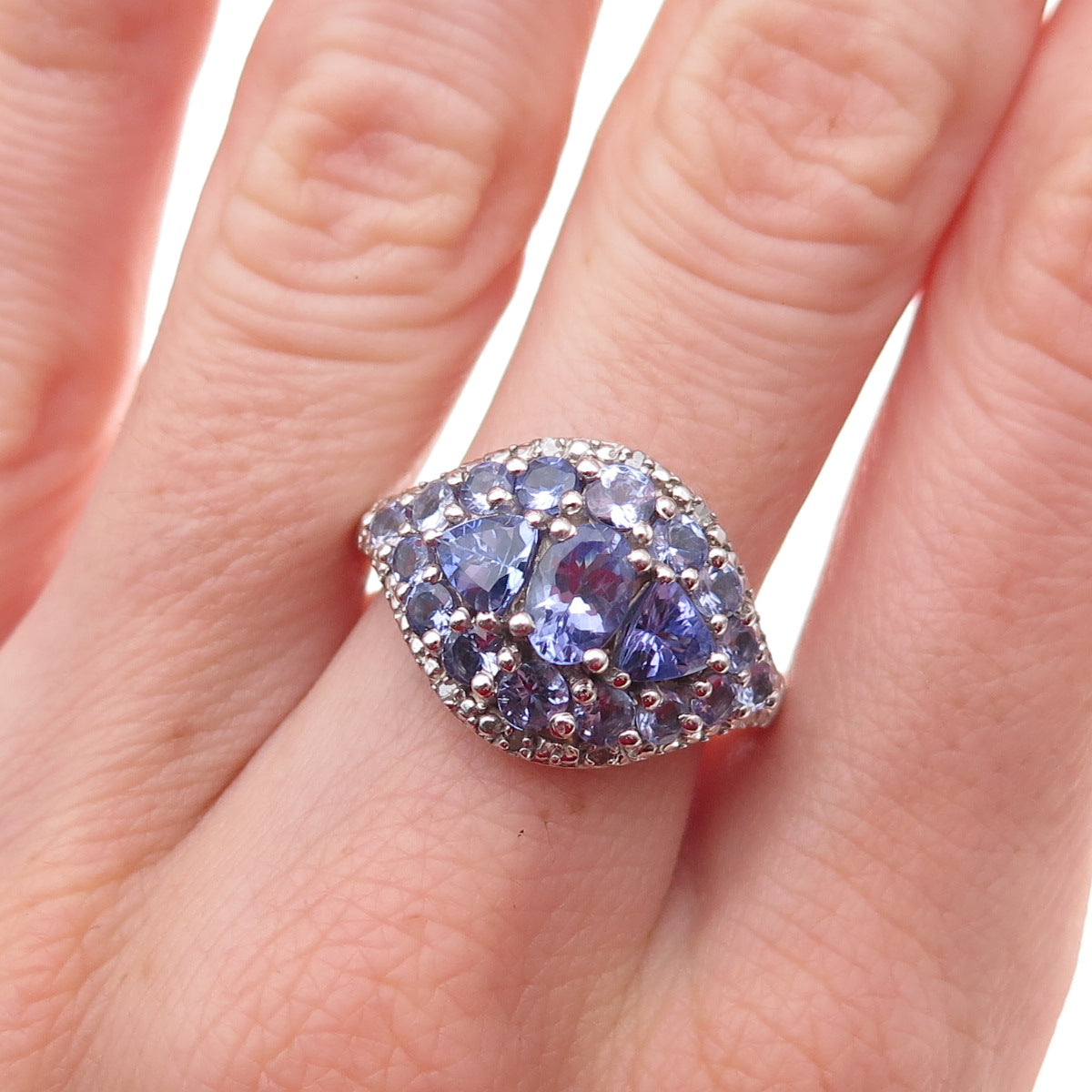 Chuck Clemency 925 Sterling Silver Real Tanzanite & White Topaz Ring Size 8