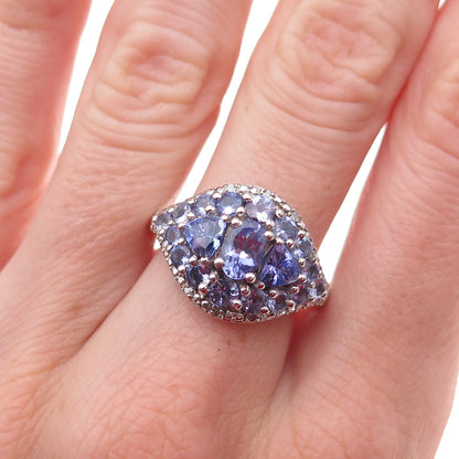 Chuck Clemency 925 Sterling Silver Real Tanzanite & White Topaz Ring Size 8