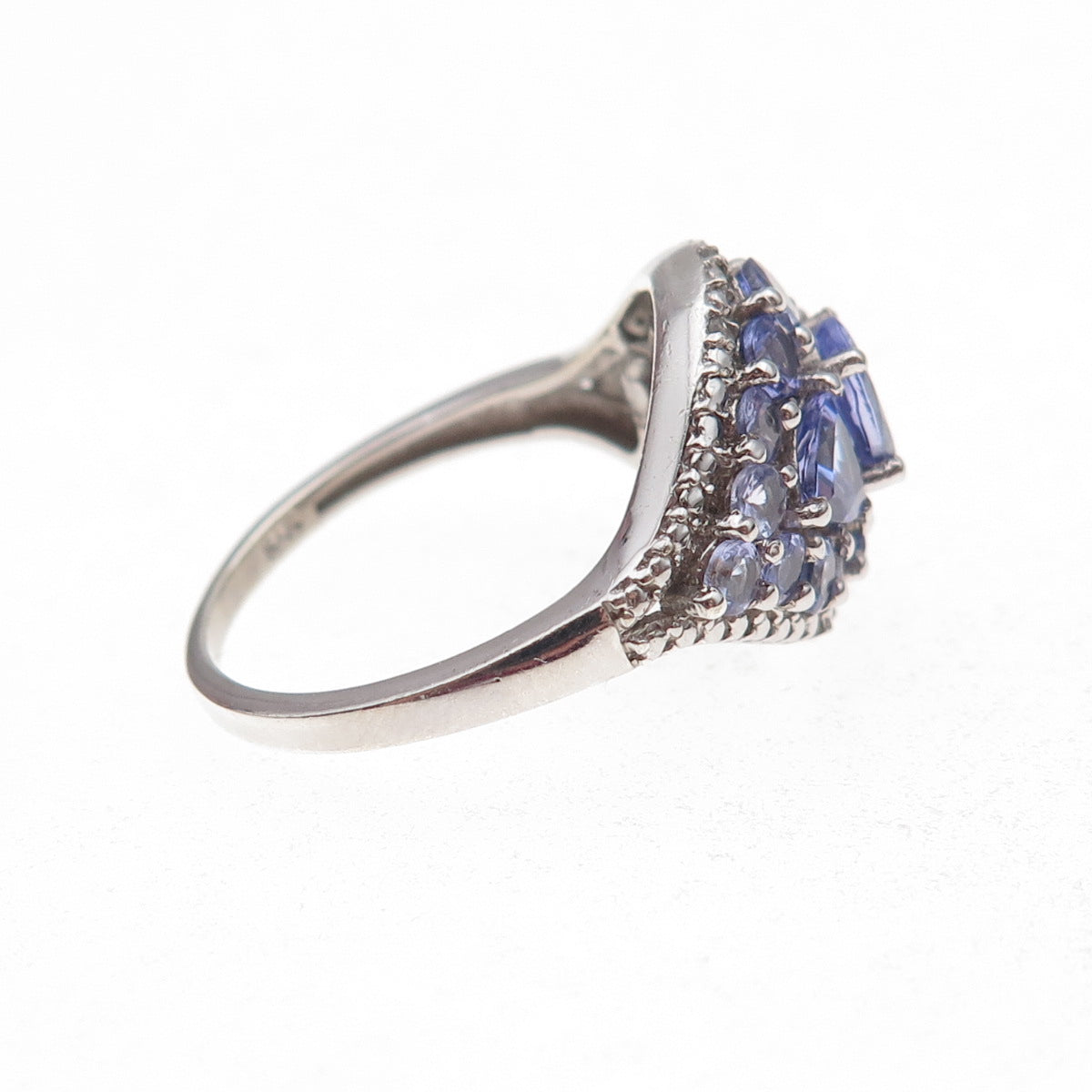 Chuck Clemency 925 Sterling Silver Real Tanzanite & White Topaz Ring Size 8
